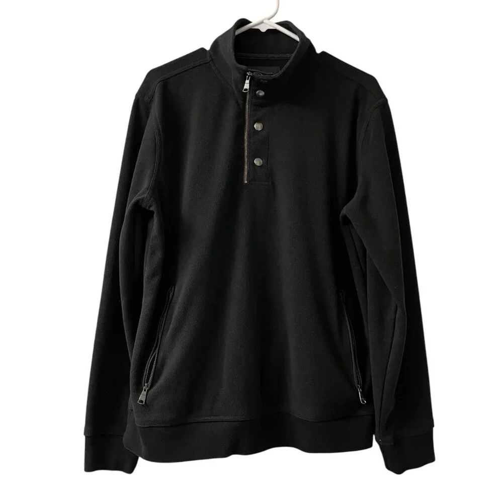 Banana Republic Men’s Quarter Zip Snap Pullover Black Fleece Top Size Large